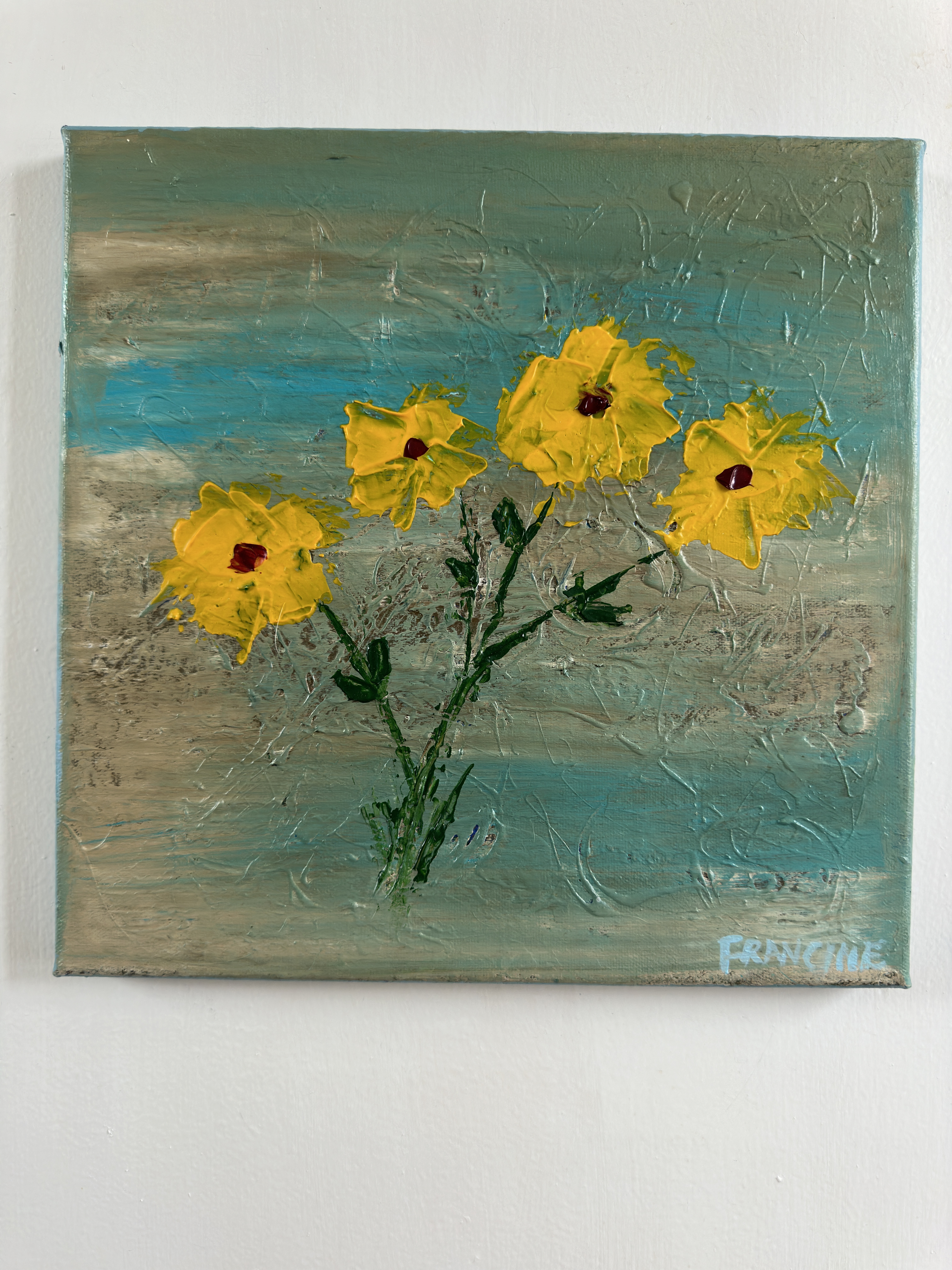 Yellow Flowers, 12 x 12 acrylic on canvas